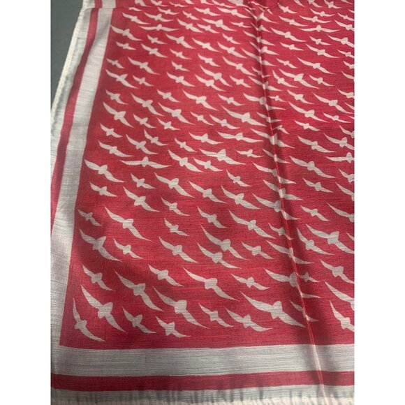 Vintage Red & White Bird Print Scarf Rayon Nylon Made In Japan 20" Square - Picture 4 of 9